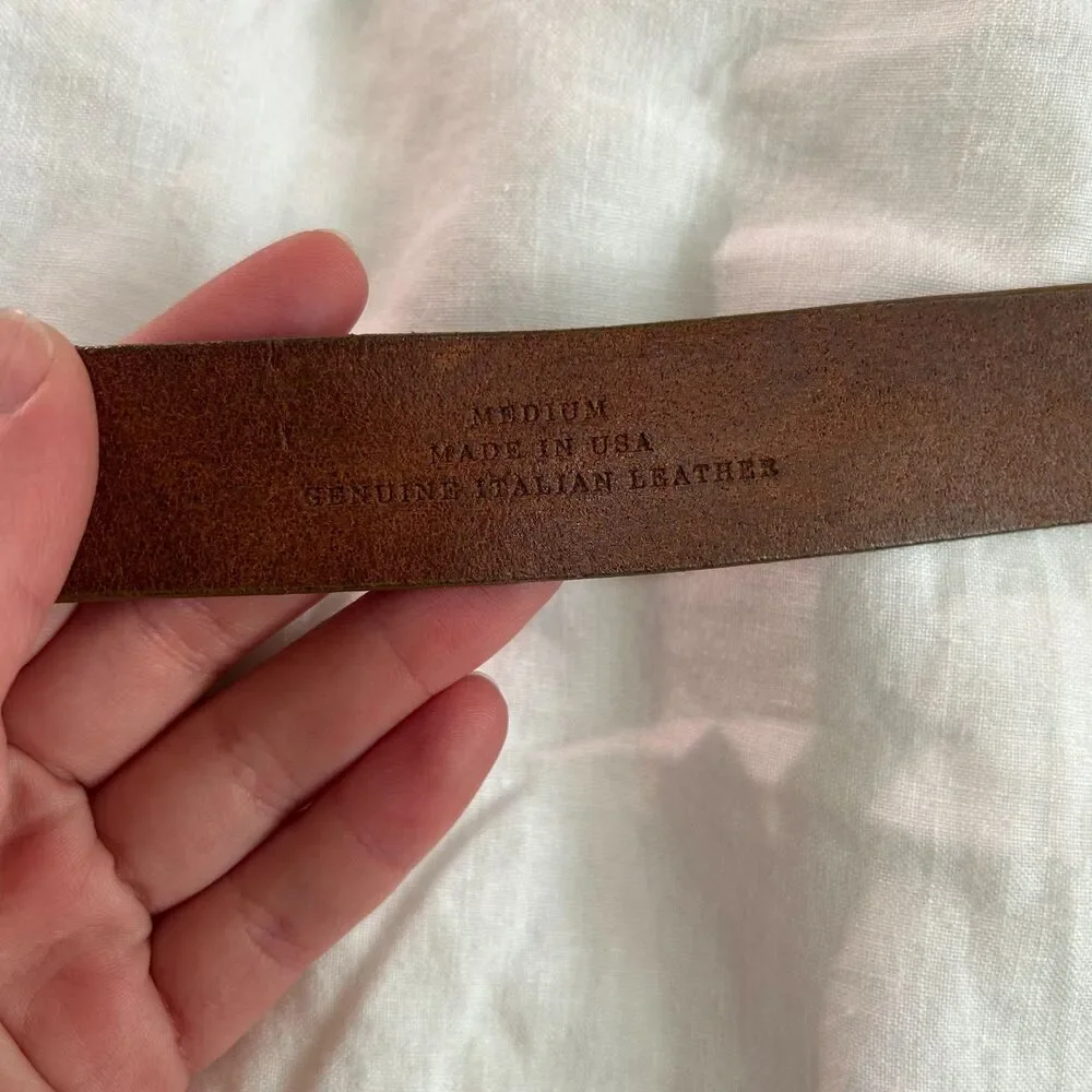 Everlane Cognac Brown Leather Belt Small Silver Buckle Italian Leather